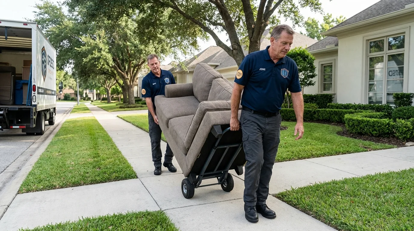 Local residential moving crew loading furniture in Freeport, TX
